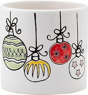 Napco Festive Christmas Ornament Ceramic - Hand-Drawn Style Holiday Plan...