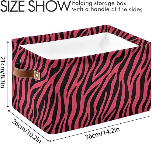 Miniatura 4 de Pink Zebra Print Pattern storage bins basket with Handles, toy storage, toy storage organizer, toy basket 14.2x10.2x8.3 IN