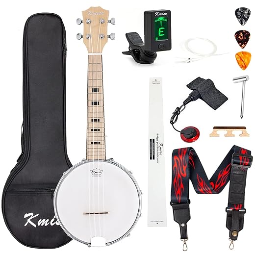 Kmise Banjolele,Banjo Ukulele Concert Size 23 Inch White Maple Neck Banjo lele for Beginner Adults with Bag Tuner Strap Strings Pickup Picks Ruler Wrench Bridge