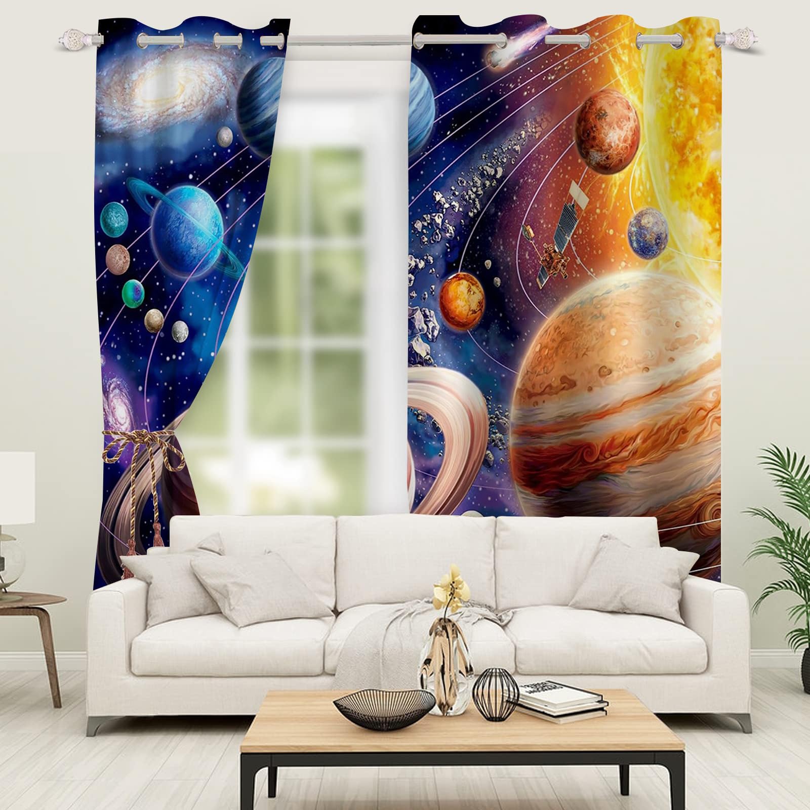 Kinder Blickdichte Vorhänge Galaxie Planet Verdunklungsvorhang Weltraum-Vorhänge, Sonnensystem, Erde, Galaxie, Sternenhimmel Blickdichte Vorhänge Jungen (3,280×180BxH (140×180cm×2))