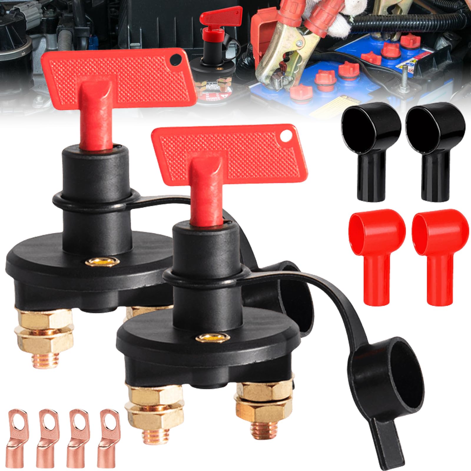 2 Interruttori Separatori Batteria 12V/24V – 500A, Per Auto, Camper, Barche, Con Manopola Girevole E Protezione Da Corrosione
