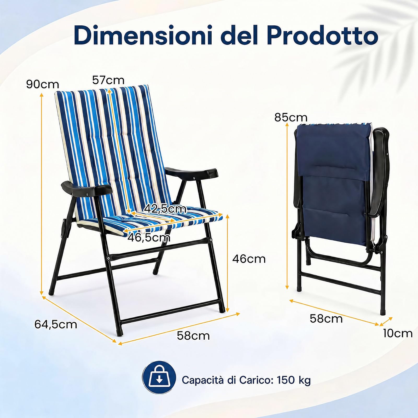 COSTWAY Set di 2 Sedie da Campeggio Pieghevoli, Sedie da Spiaggia Portatili | con Braccioli, Cuscino Morbido e Schienale Alto, Portata 150 kg, Sgabelli Imbottiti da Esterno per Giardino e Terrazza