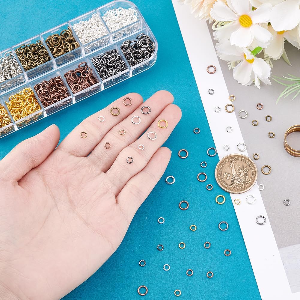 PH PandaHall 1800 pcs 6 Colors 4mm 6mm Brass Open Jump Rings Jewelry Connectors O Rings with 1 pcs Golden Jump Ring Opener for Earring Bracelet Jewelry Making, Mixed Colors