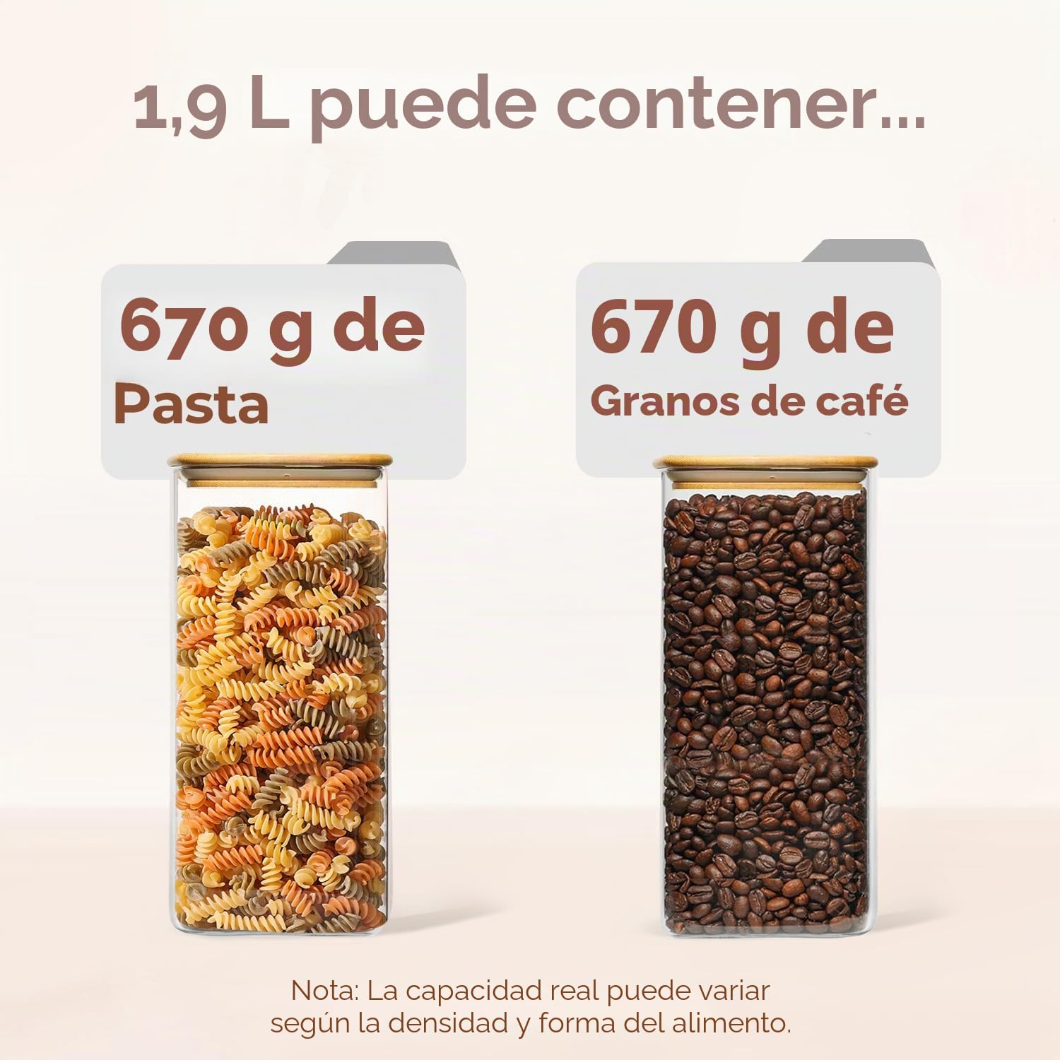 ComSaf Recipientes rectangulares de vidrio de 2 cuartos de galón con tapas, tarros de vidrio con tapas de bambú, tarro transparente para alimentos, juego de 3 recipientes cuadrados, organizadores de