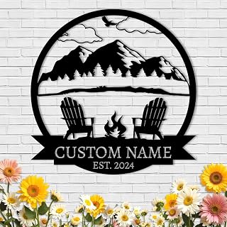 Personalized Camping Signs - Custom Name Metal Outdoor Sign, Metal Wall Art Decor, Camper Decor, Happy Camper Yard Sign, Personalized Camping Gifts for Campers, Fire Pit Sign, Cabin Sign