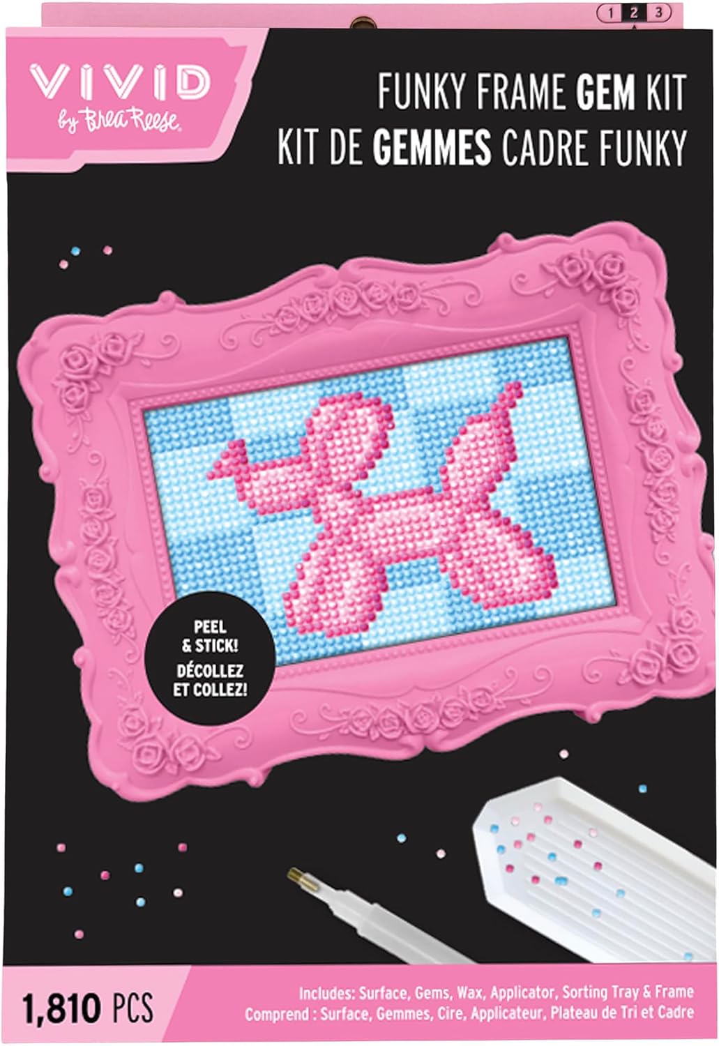 Vivid by Brea Reese: Funky Frame Gem Kit - Balloon Dog - Peel & Stick, Carnival Animal-Blue Checker Scene, 8x6 Pink Frame, Sorting Tray, Adult Craft