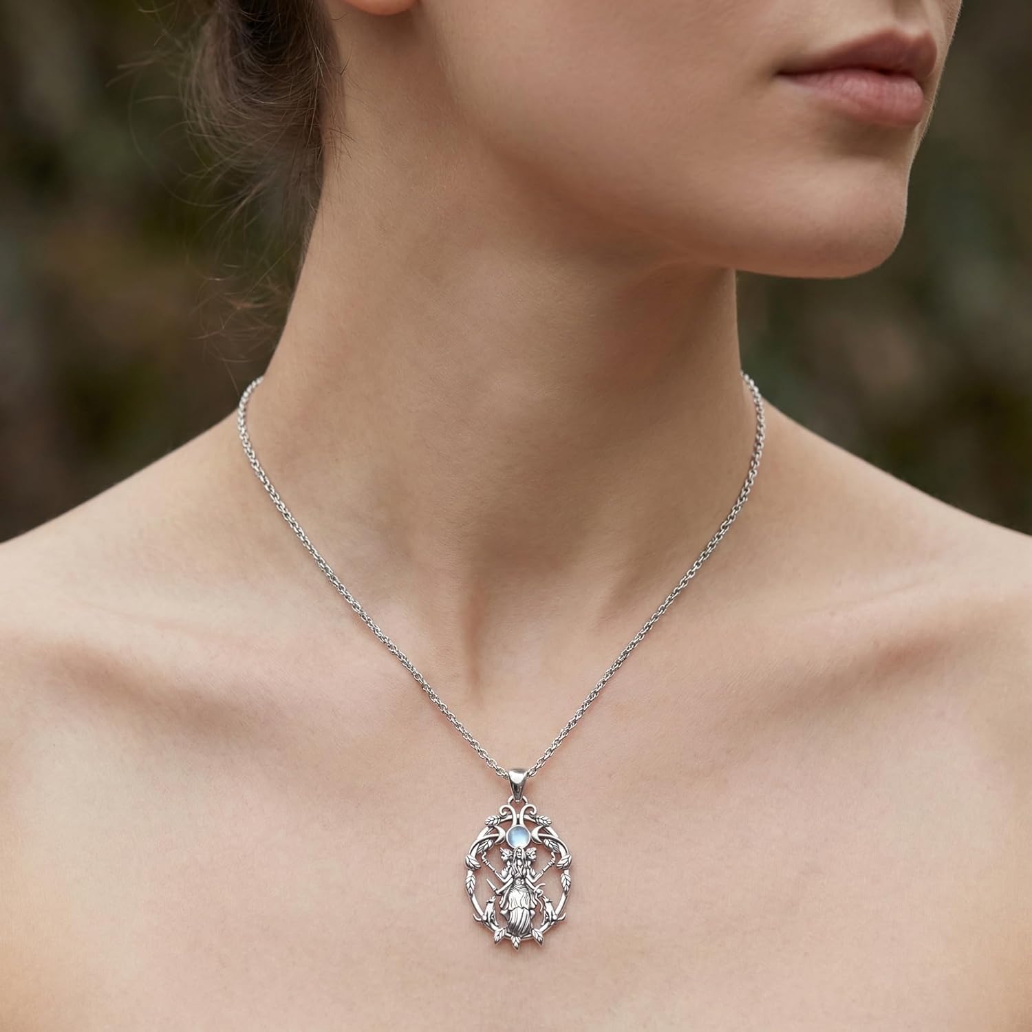 Hecate Necklace 18K White Gold Plated Hecate Statue Pendant Necklace Pagan Jewelry Gifts for Women