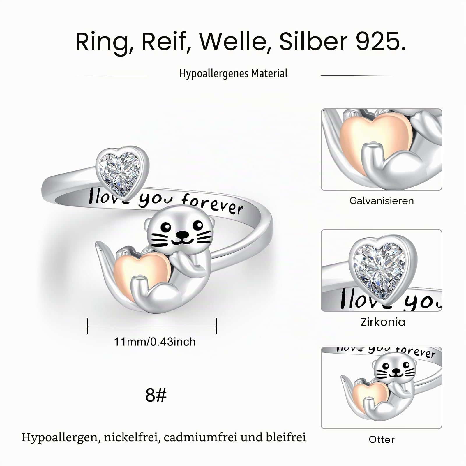 Marienkäfer/Axolotl/Mond/Sterne/Sonnenblume/schmetterling/Otter Ring 925 Sterling Silber Verstellbarer Ring Silber Schmuck Geschenke für Mädchen Damen Kinder…