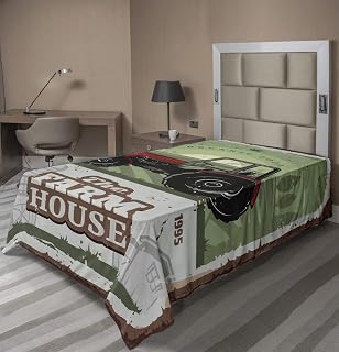 Ambesonne Vintage Trucks Flat Sheet, Grunge Design The Farm House Lettering with a Tractor, Soft Comfortable Top Sheet Decorative Bedding 1 Piece, TwinXL Size, Multicolor