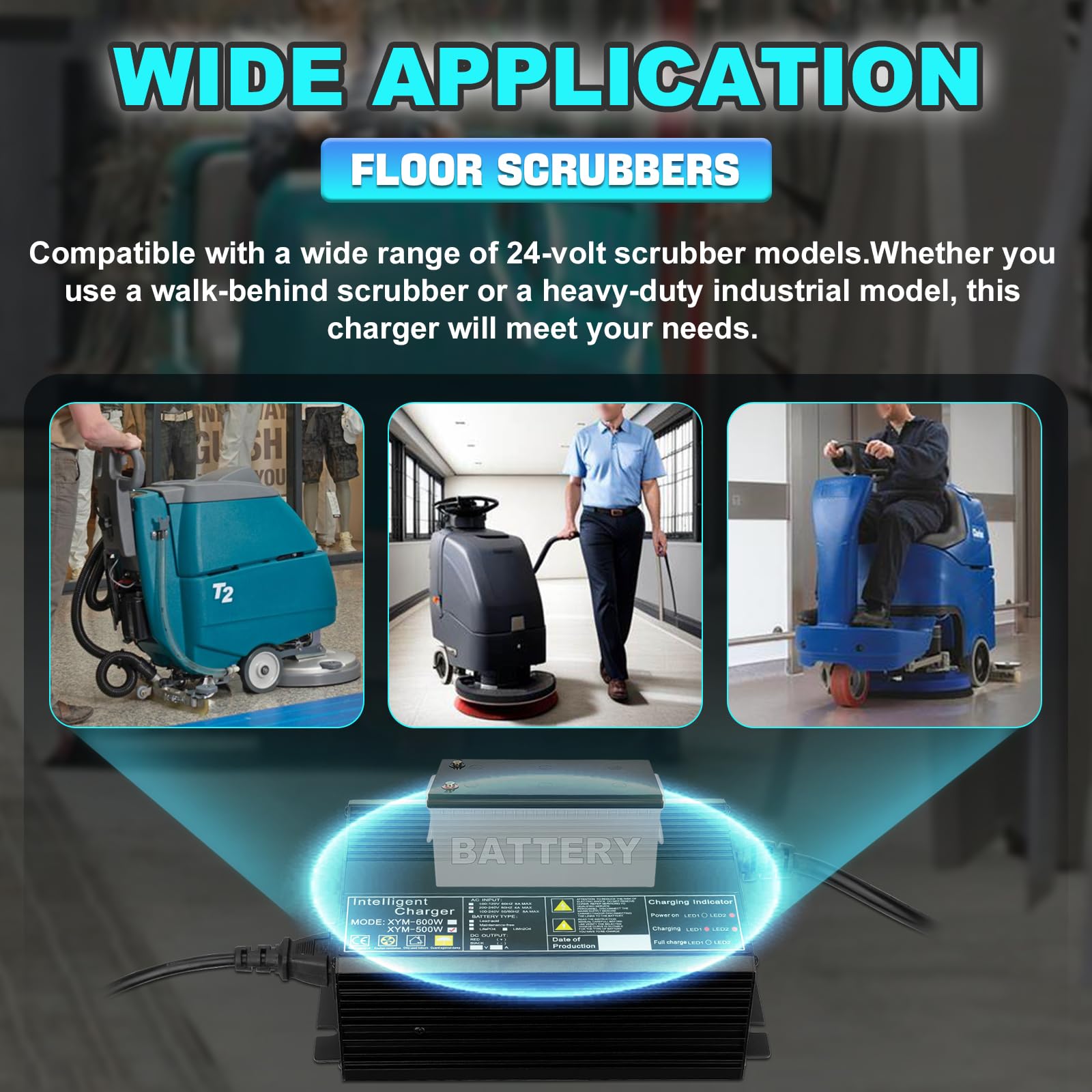 JURPLIX 24V 15A Battery Charger for 24V Floor Scrubber Sweepers with Anderson SB50 Style Connector Compatible with Tennant T3 T5 T7 T300, Nobles SS3 SS5, Clarke Focus II