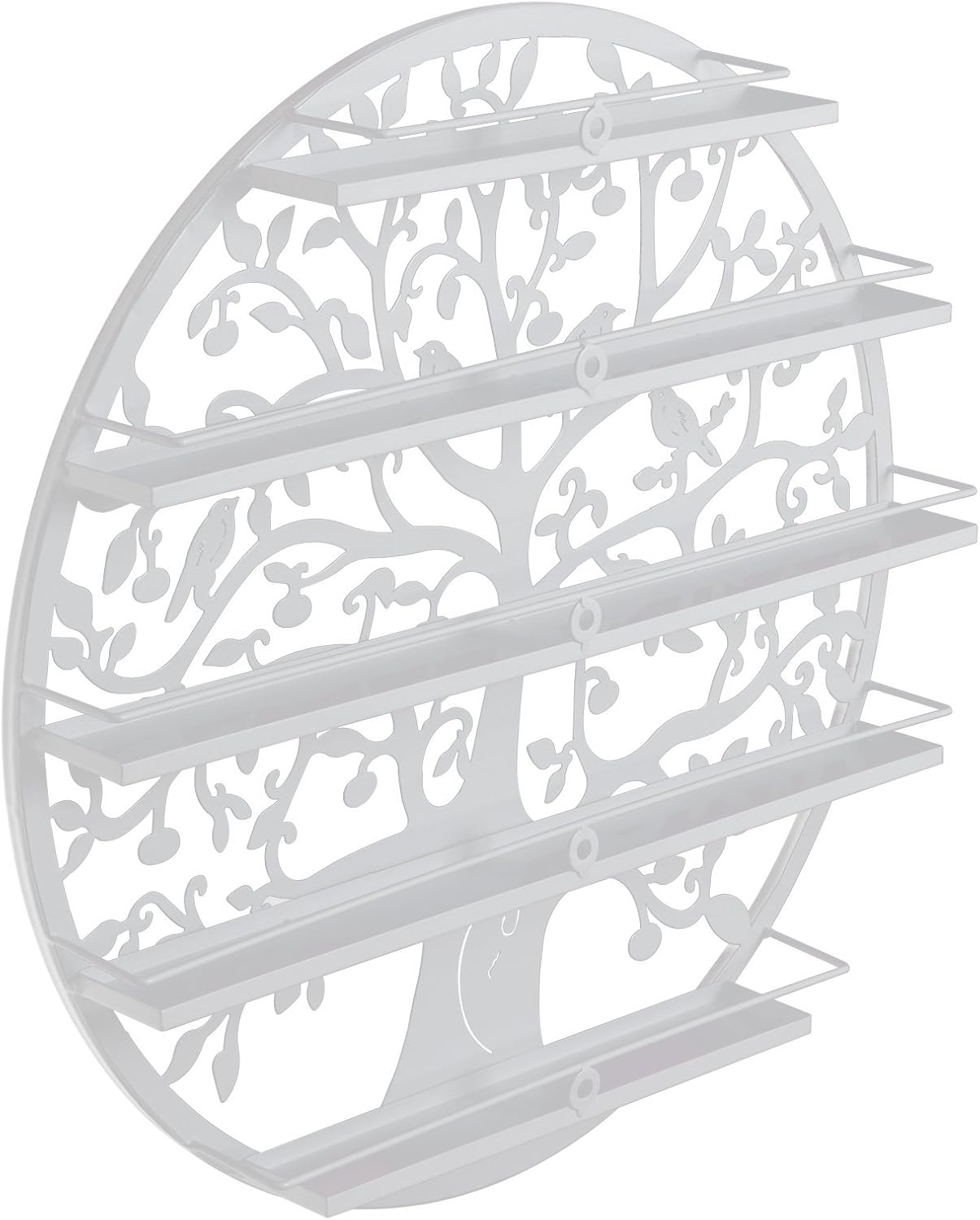 ZenStyle 5 Tier Salon Nail Polish Organizer Storage Shelf Wall Mounted Round Metal Nail Polish Rack Holder with Art Display, Tree Silhouette (White)