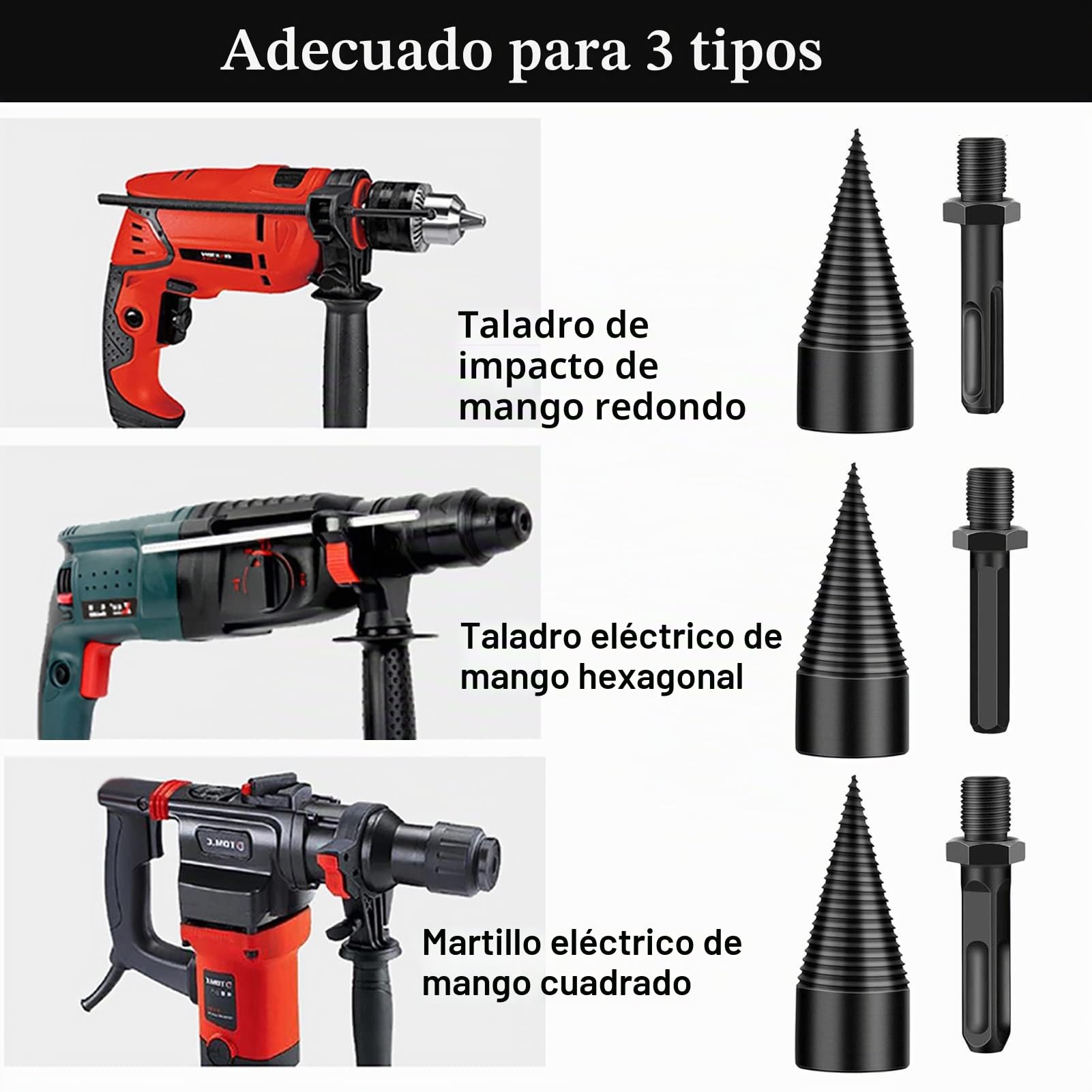 Taladro de Cono 32mm, Divisor de Madera, Taladro Escalonado, Partir Troncos, Cortar Leña, Tornillo de Cono Conductor, Cortador de Troncos