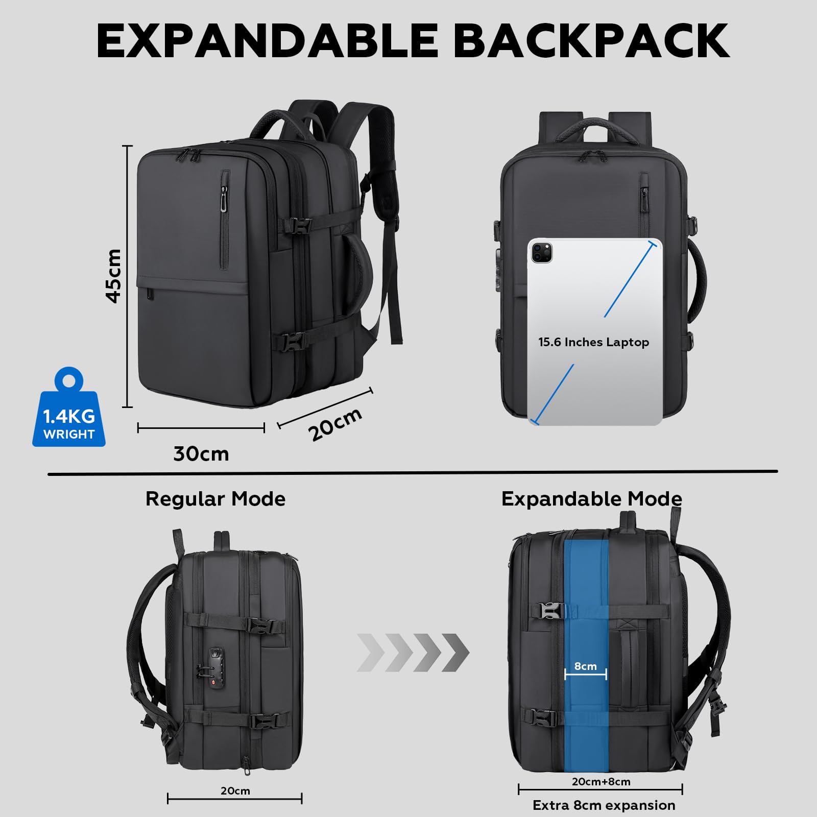 Vacuum Backpack Easyjet Cabin Bag 45x36x20Large Travel Backpack Expandable Personal Carry On Bag Airbag with Pump