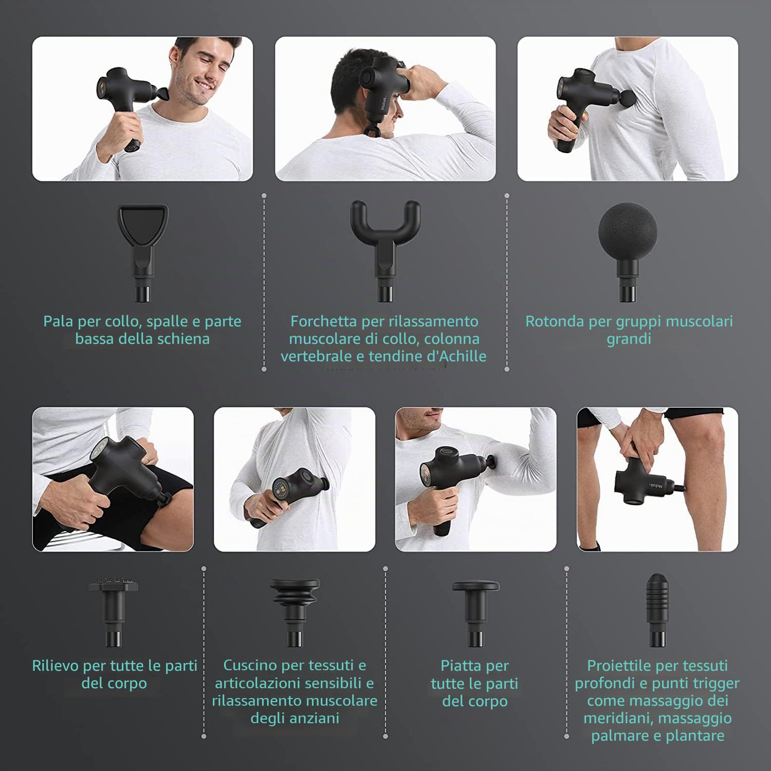 Mebak 3 Pistola Massaggio Muscolare Professionale Pistola Massaggiante Massage Gun Tessuto Profondo Corpo Sollievo Dolore Elettrico Silenzioso Massaggiatore 3200RPM 7 Testa 5 Velocità 12mm Ampiezza