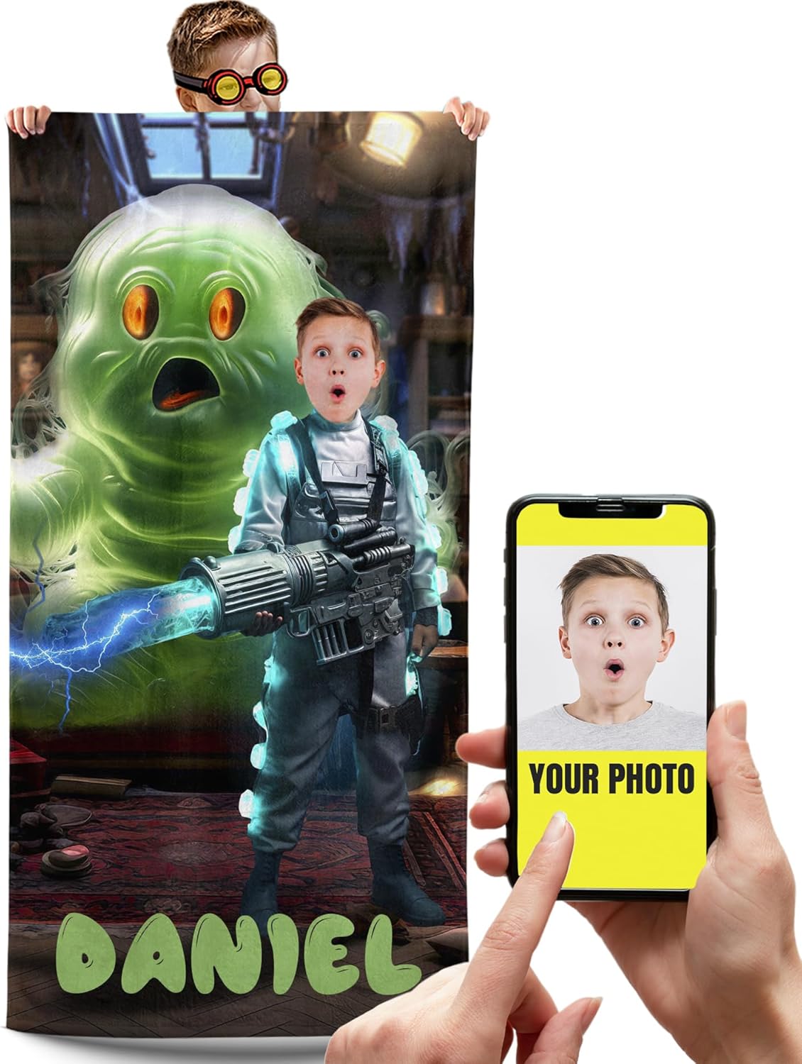 Kids Personalized Beach Towels for Boys Girls, Ghost Fans Gifts for Him Her, Pool Towels for Kids Ages 8-12, Photo Swim Towel 30 x 60 Microfiber, Custom Gifts for Birthday Graduation Christmas KC75