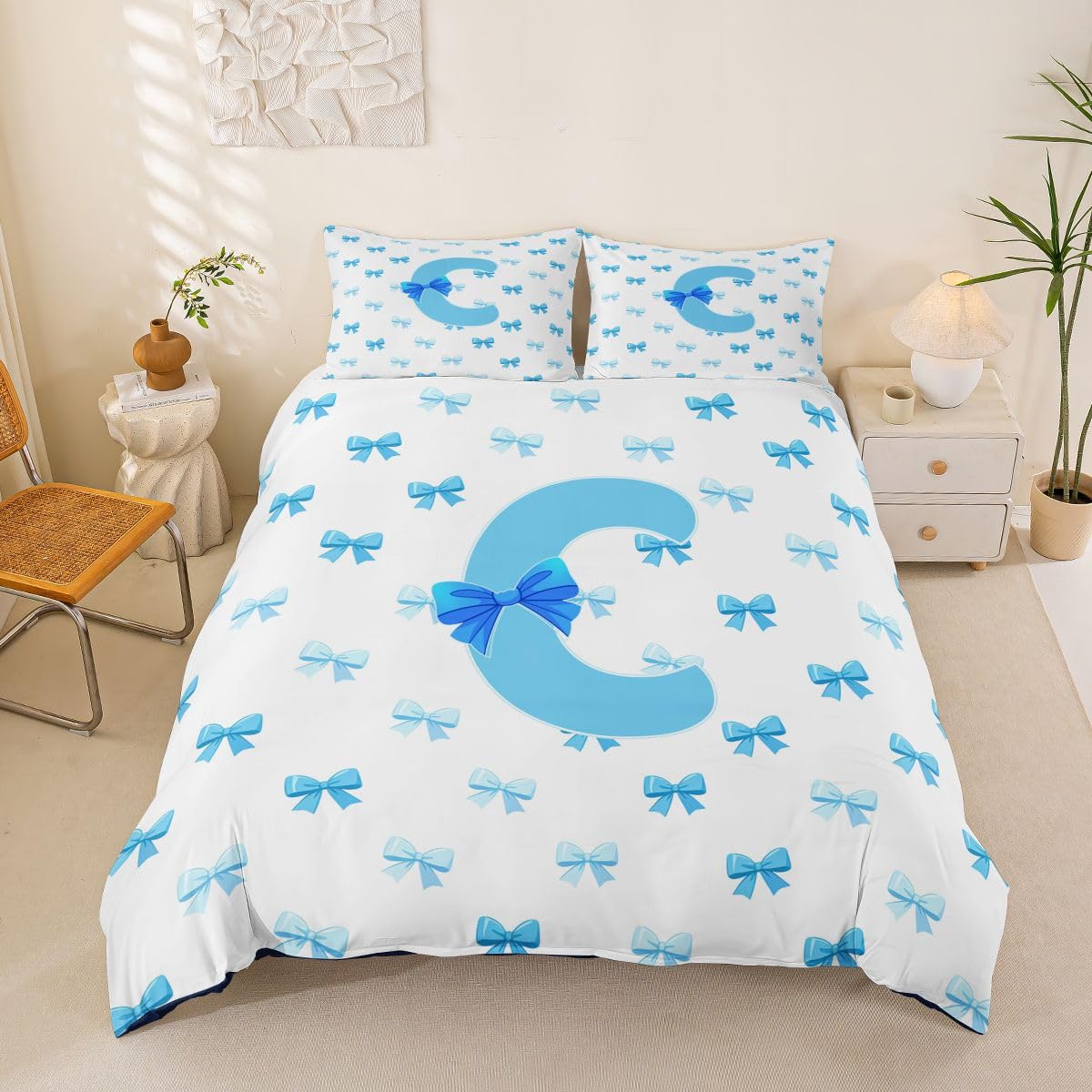 Parure de lit motif nœud papillon 220x240cm pour literie sans plis