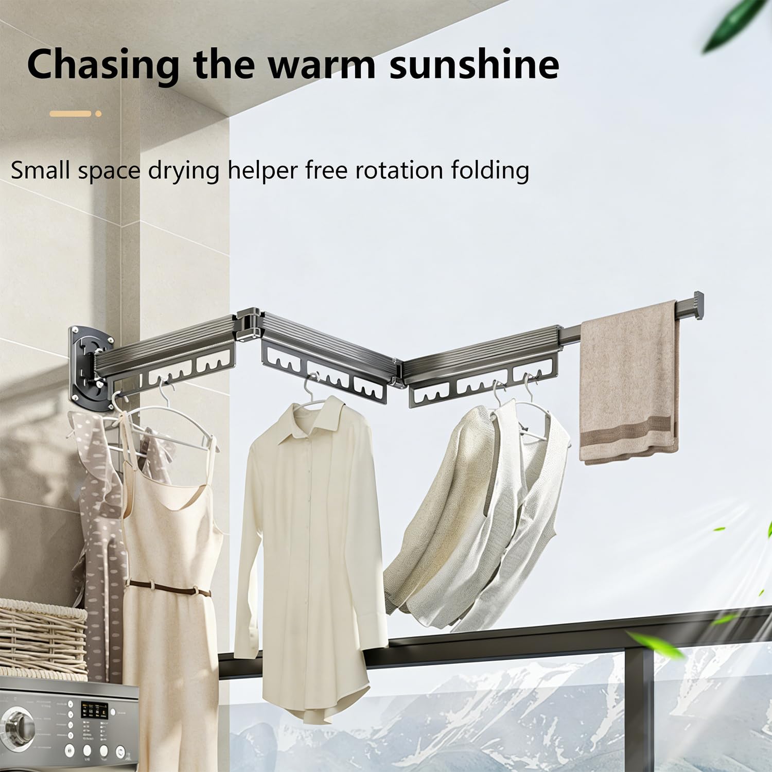 Retractable Wall-Mounted Clothes Airer, Three Tier Folding Clothes Airer, Free Rotatable Folding, Space-Saving, with Extendable Bar, Suitable for Balcony, Laundry Room, Bathroom, Super Strong Load