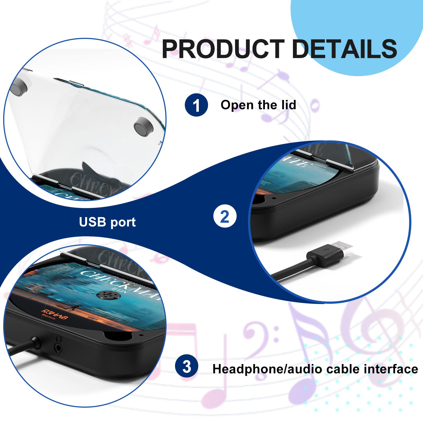 CD Player für Auto mit USB/AUX-Anschluss, Universal Auto CD-Player Externer CD Laufwerk, kompatibel mit AutoRadio, CD-Spieler für Fahrzeuge, Laptop, PC, Fernseher, mit AUX-Kabel, Schwarz