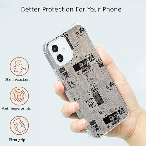 Miniatura 2 de Funda de periódico estética clásica compatible con iPhone 1212 Pro, diseño de periódico retro, de silicona, a prueba de golpes, TPU antiarañazos,