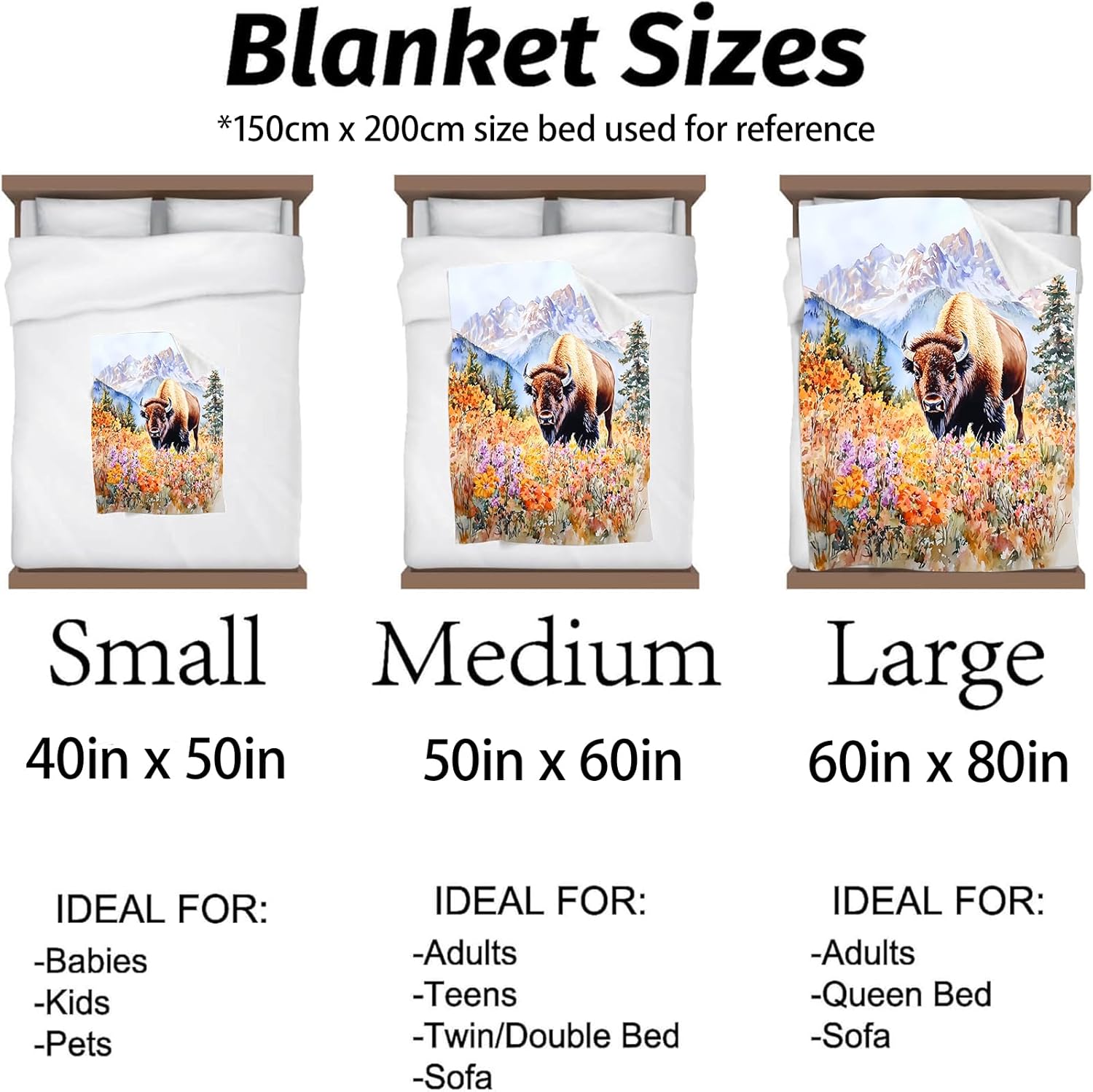 Watercolor Bison Blanket - Soft & Lightweight Cozy Flannel Throw Blanket - Plush Warm Blankets for Sofa, Travel, Bedroom, Office, Home Decor - Ideal Gifts for Adults Kids Women Men 60"×50"