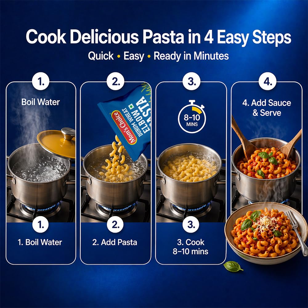 Mom’s Choice Durum Wheat Elbow Pasta | 100% Durum Wheat Semolina (Suji) | 0% Maida | High Fiber | Source of Protein | Cholesterol Free | Healthy Pasta | Non-Sticky | Easy to Cook | 400g | Pack of 3 3