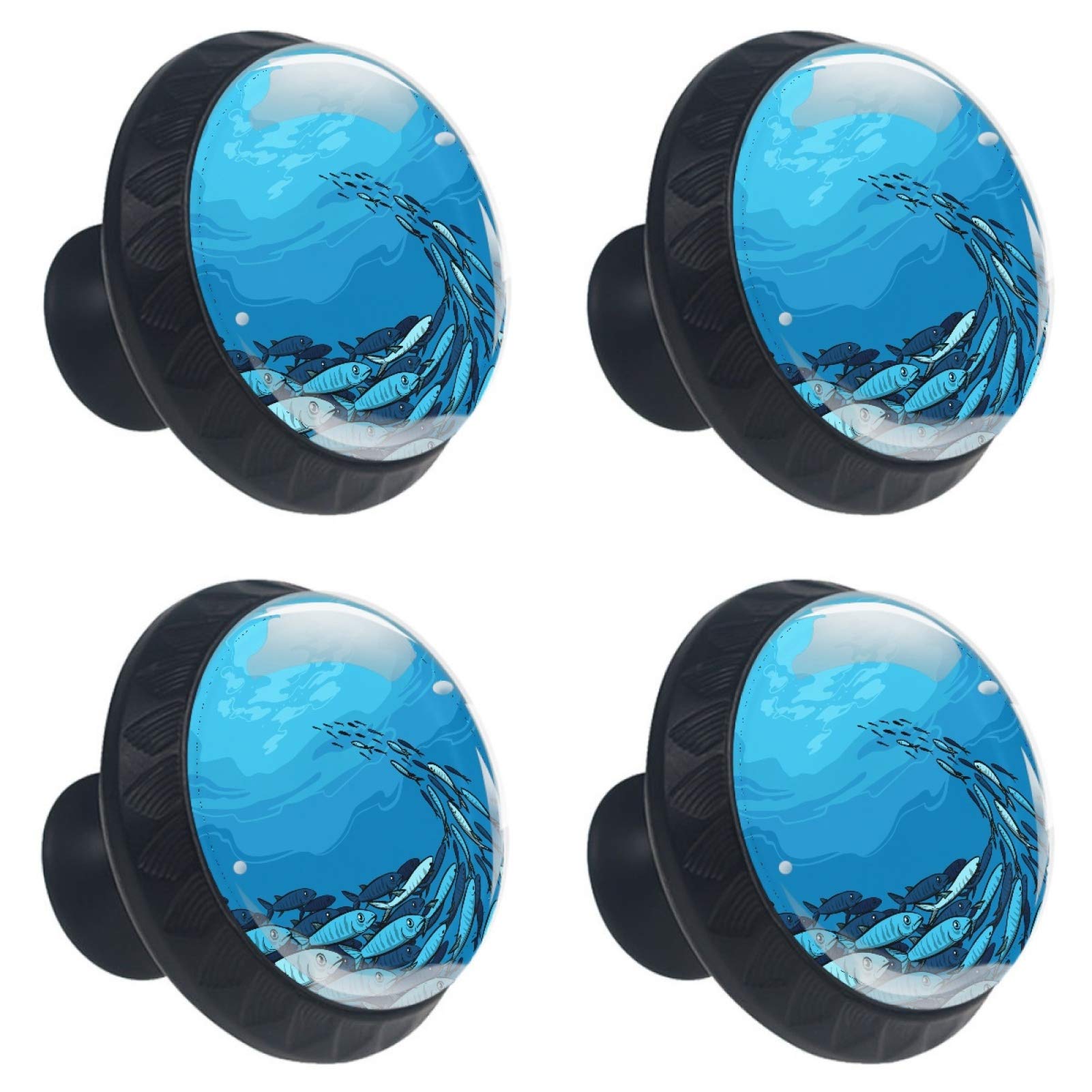 Boutons en verre bleu pour meuble et tiroir de cuisine lot de 4 pièces 30 mm