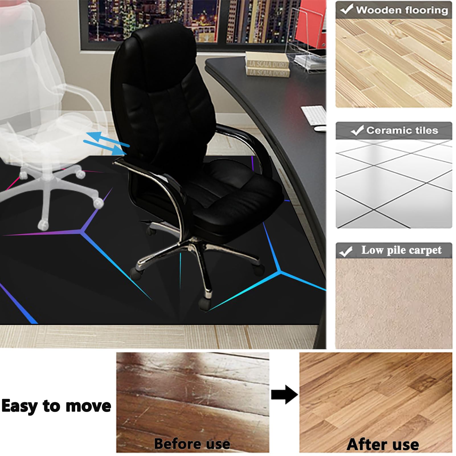 Tapis Chaise de Bureau Gaming, Tapis Protection Sol Chaise Bureau, Tapis de Sol Gamer, Tapis de Sol pour Fauteuil, Tapis de Sol Bureau Tissu, Tapis Antidérapant Sous Chaise de Bureau 140 x 180 cm