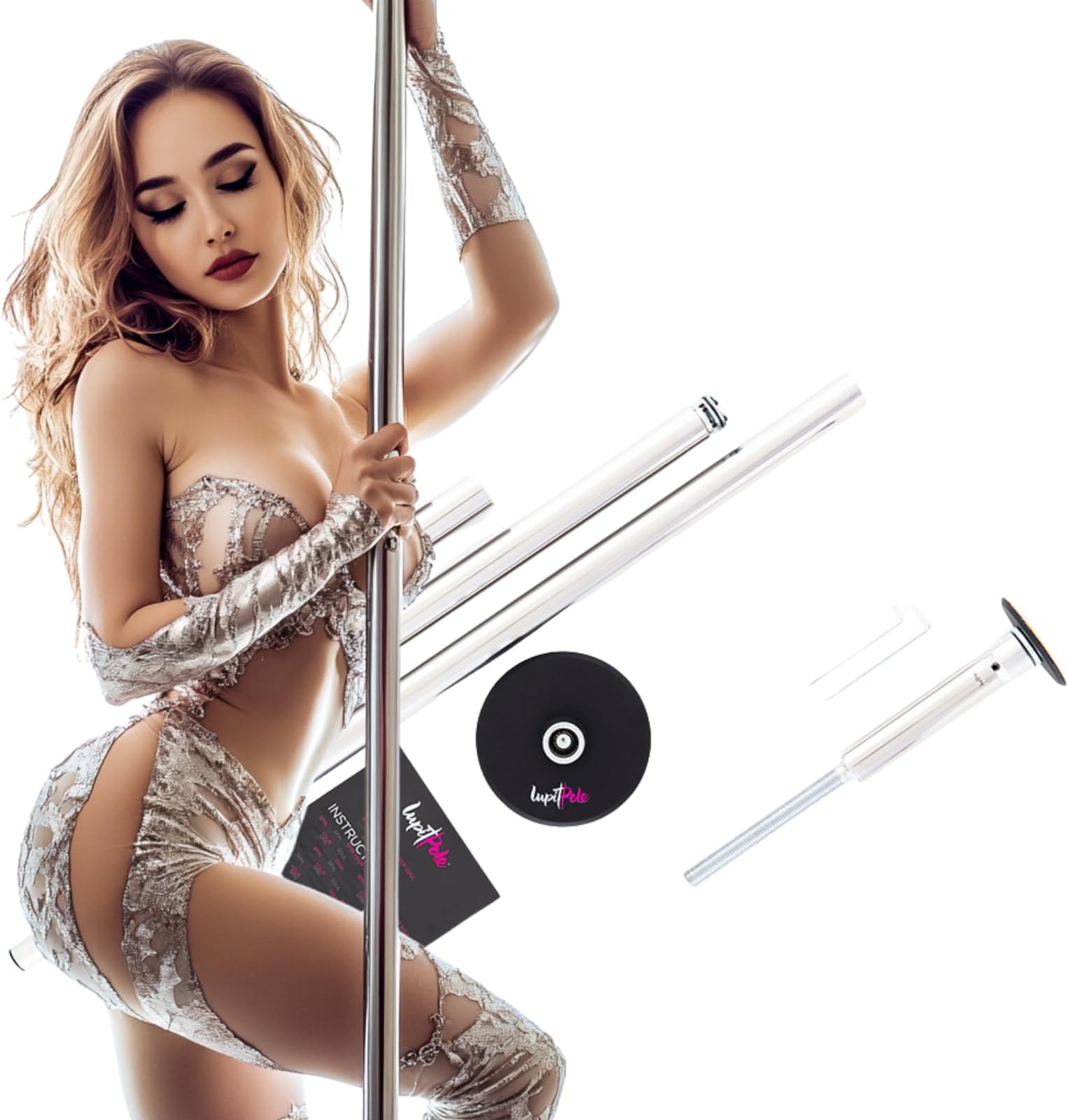 LUPIT POLE Classic G2 Standard Lock - Portable Dance Pole for Home - Spinning and Static Mode - Professional Pole Dancing Pole for Apartment, Club, Party, Pub - Easy Installation - No Drilling