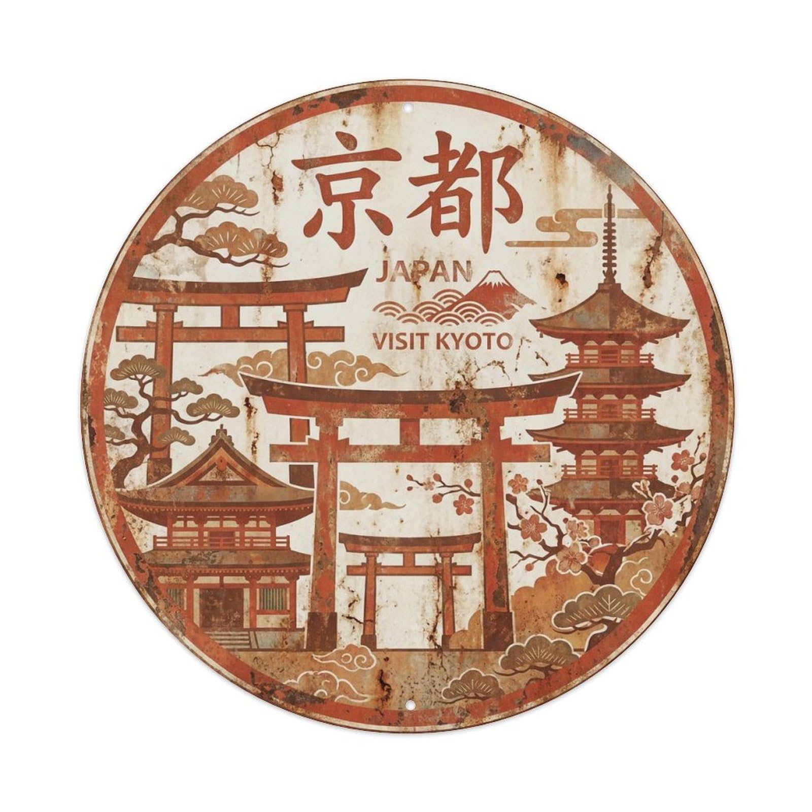 Vintage Travel Kyoto Japan Vermillion Vintage Metal Tin Sign Plaque Wall Decor for Cafe, Club Bar, Office, Garden Metal Poster 8x8Inch