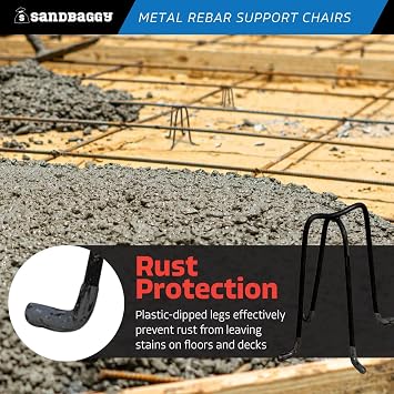 Sandbaggy 5 Metal Rebar Support Chairs - Plastic Dipped Legs - Rebar #3 to #11 (10, 5 inch)