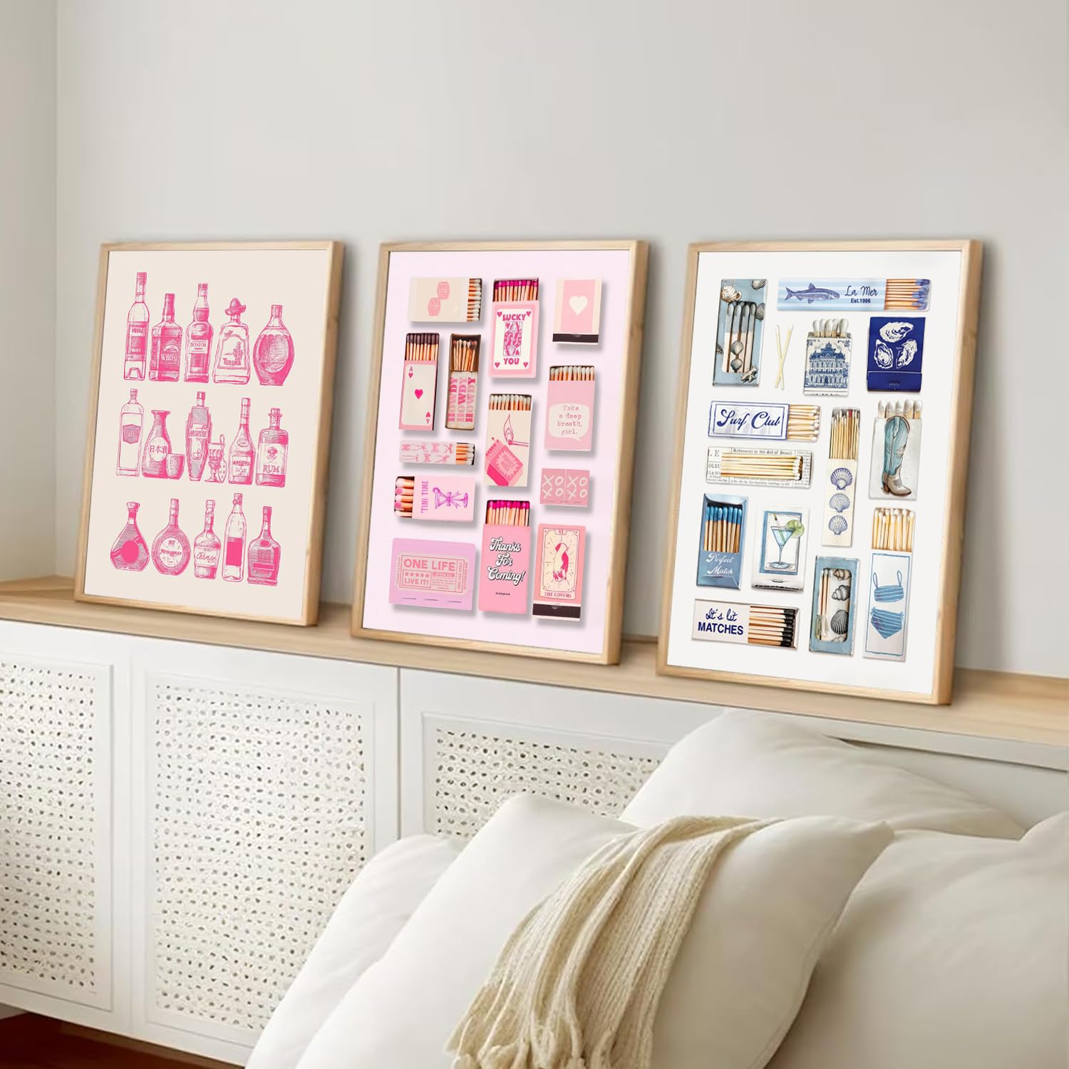 Set Di 3 Poster Trendy Matchbook In Bianco E Nero Con Cornice - Stampa Su Tela Per Arredo Preppy Girly, Decorazione Da Parete Per Cucina, Bar, Dormitorio, 30,5 X 40,6 Cm - 3