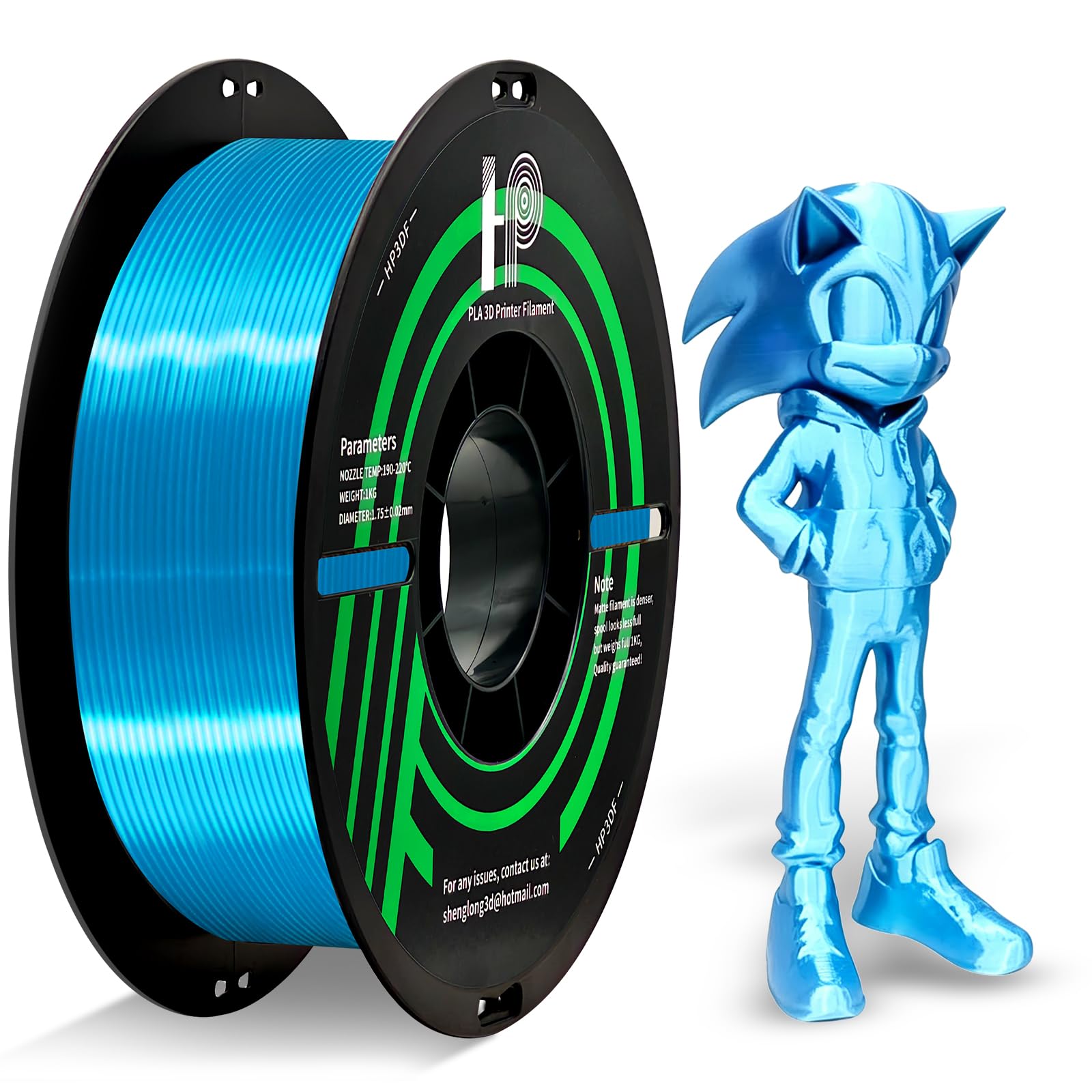 HP3DF PLA Filament, Silk PLA, 3D Printer Filament, PLA Filament 1.75mm Dimensional Accuracy +/- 0.02mm, 1KG Spool (2.2 lbs), Fit Most FDM Printer (Silk Blue)