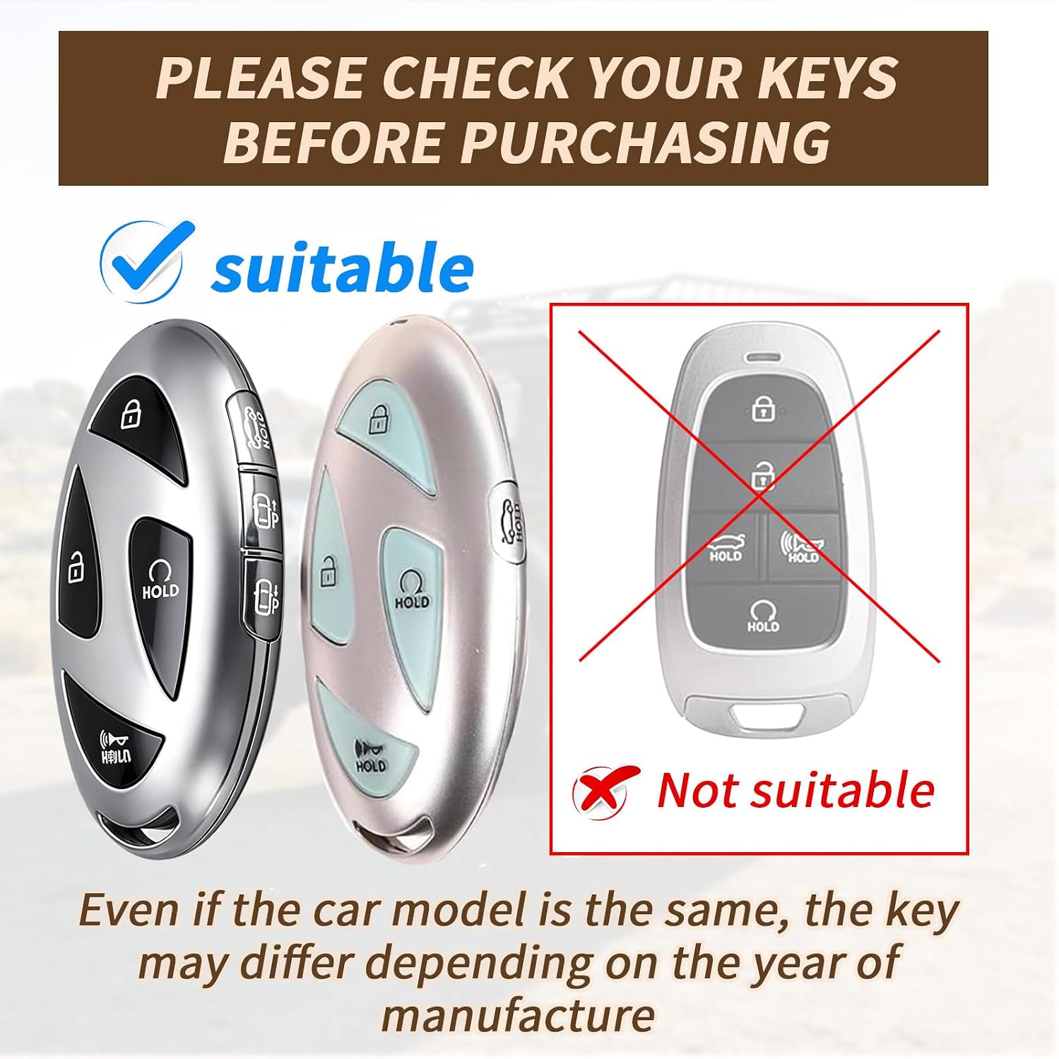 PEICHI Key Fob Cover For 2023 2024 2025 2026 Ioniq 6 Grandeur Gn7 Kona Elanrtra Santa Fe Tucson Key Shell Peotector 4/5/7 Buttons (brown, 7-button)