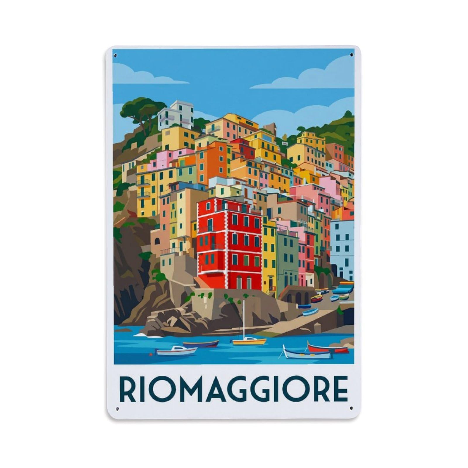 Huiyhb 8X12inch(20X30cm) Vintage Travel Riomaggiore Italy Tower Metal Tin Sign