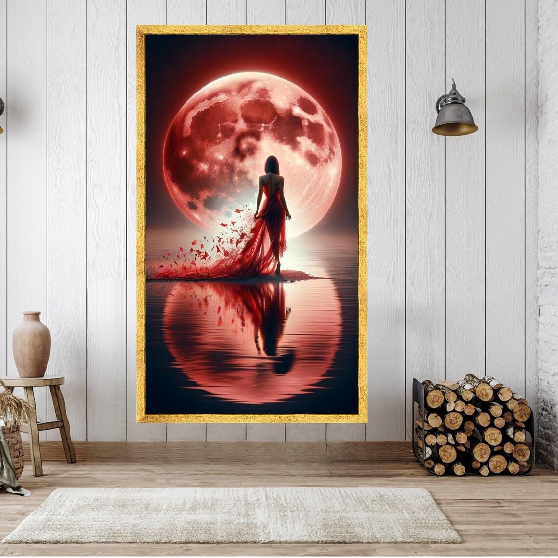 Reflets dramatiques sur tableau lune rouge d'exception