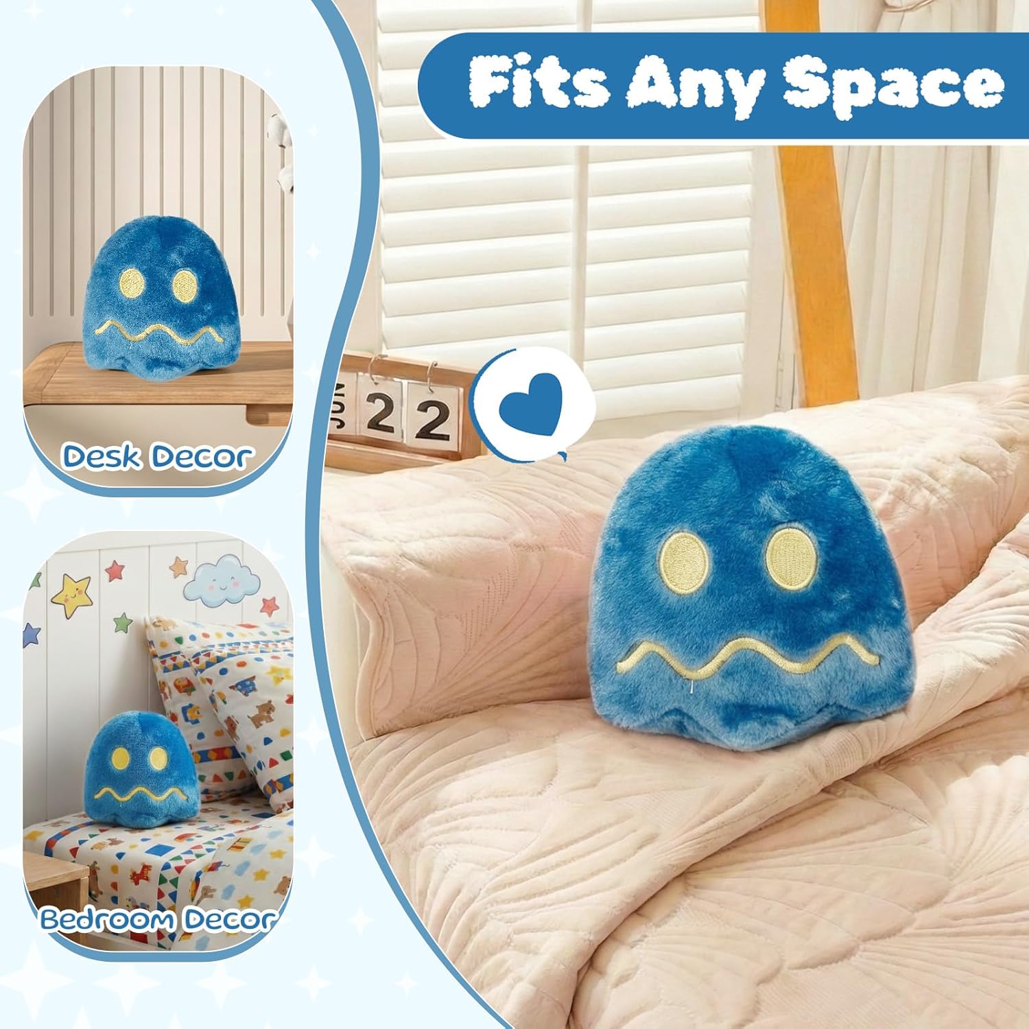 Pingong 6" Pac Plush Toy, Ghost Plush Stuffed Toy Soft and Cuddly Toys Toys for Party Decoration The Gift for Easter Children's Day and Birthday Parties(Dark Blue)
