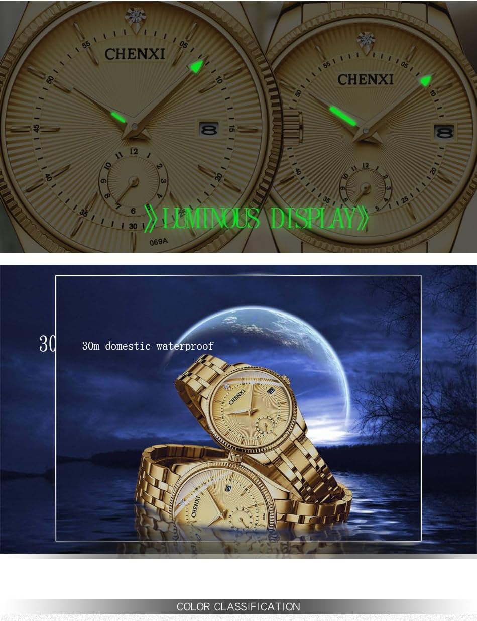 FANMIS Men's Luxury Analog Quartz Gold Wrist Watches Business Stainless Steel Band Dress Wrist Watch Classic Calendar Date Window 3ATM Water Resistant