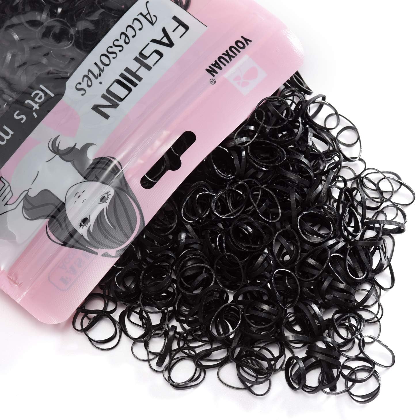 Youxuan 1000-Pack Elastic Hair Ties Non-slip Rubber Hair Bands for Girls, Black