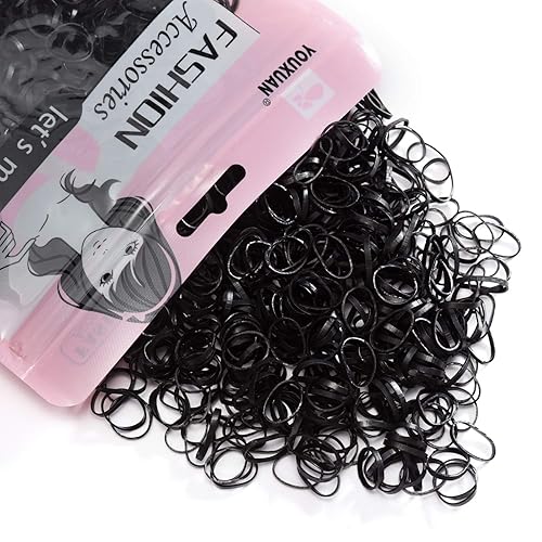 Youxuan Paquete de 1000 bandas elásticas para el cabello de goma antideslizantes para niñas, color negro