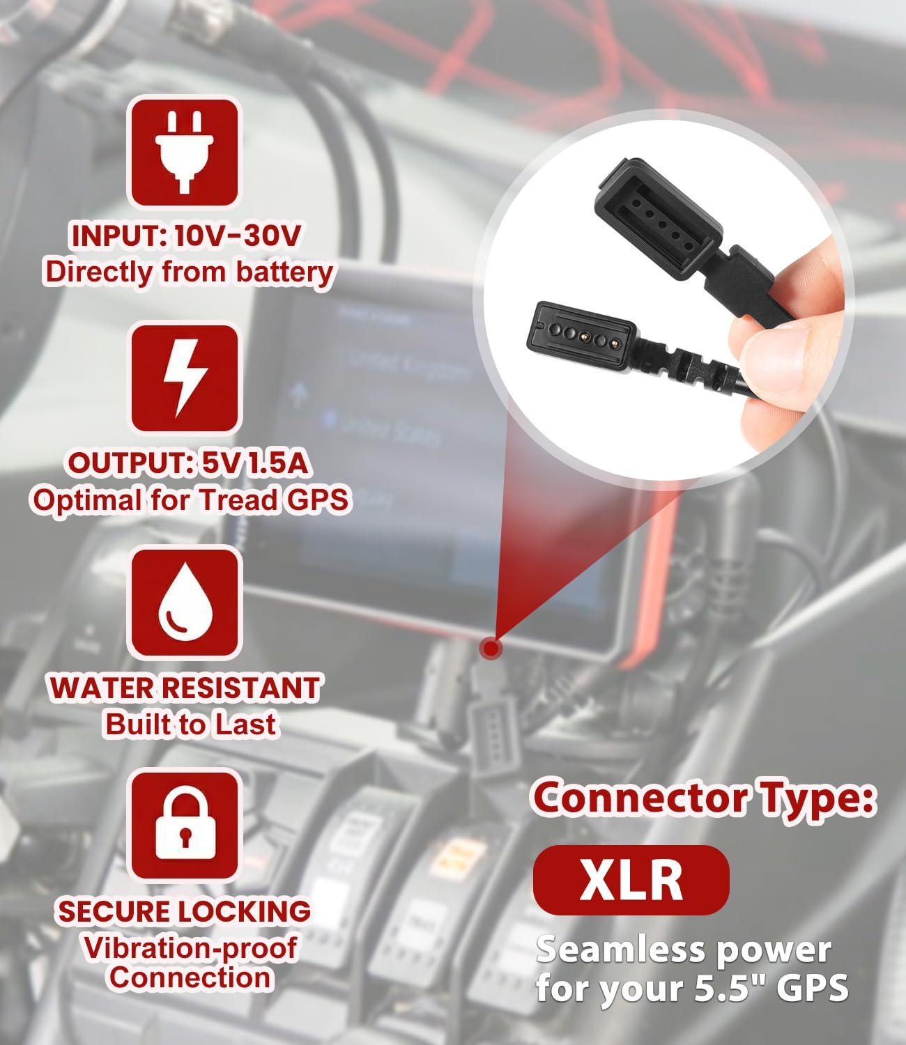 Navigator Power Cable for Motorcycle ATV UTV Compatible with Garmin Tread & Zumo XT | 12V Hardwire Kit Direct Replacement for OEM Part 010-12953-03