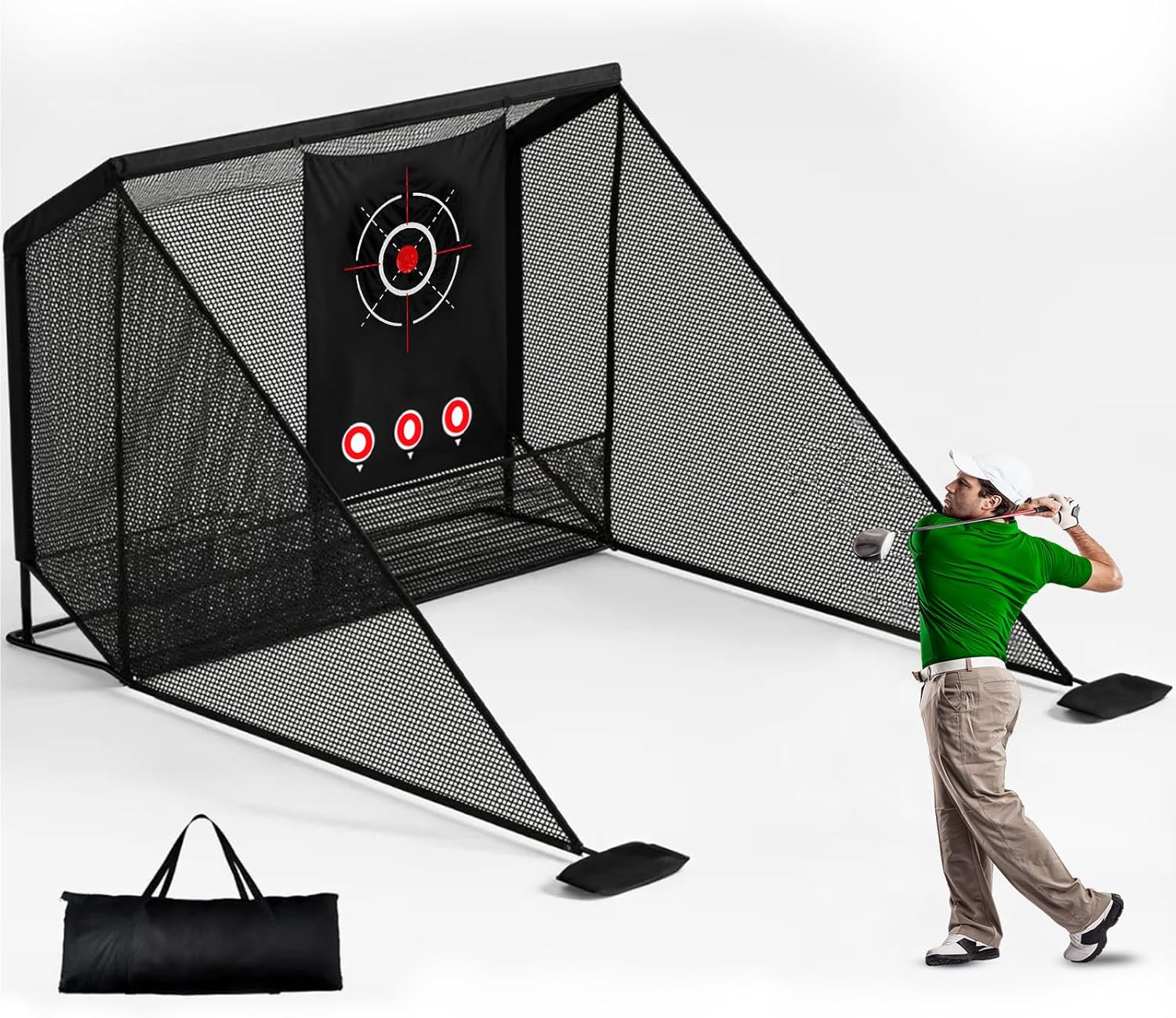 Golf Practice Hitting Net, 10x7ft Heavy Duty Metal Frame, Indoor Outdoor Golf Training Net for Driving Real Balls, Chipping & Swing Practice with Impacts Target & Carry Bag for Backyard Home Use