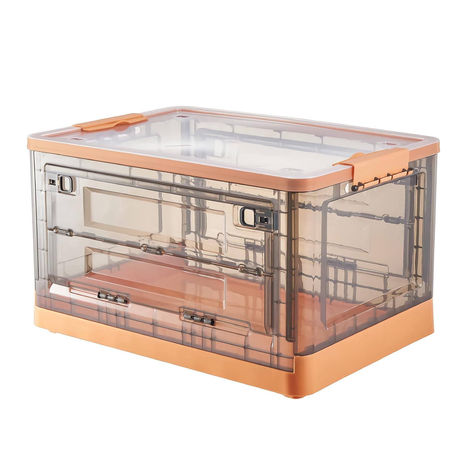 52 Liters Large Clear Plastic Storage Box with Lid Wheels Collapsible ...
