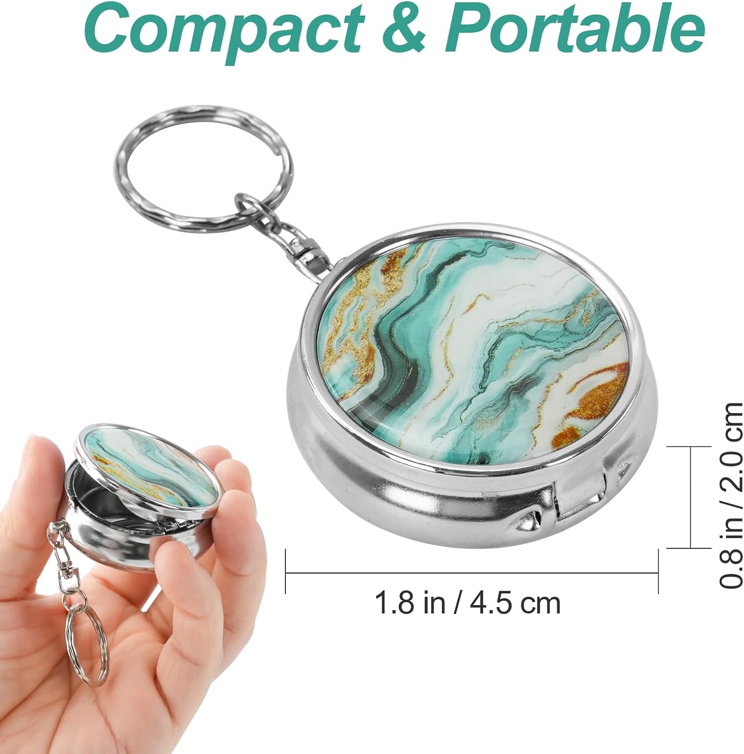 4PC Portable Pocket Ashtray with Lid and Key Chain, Mini Circular Stainless Steel Windproof Ash Holder, Car Travel Outdoor Ashtrays for Cigarettes (Colored Pattern)