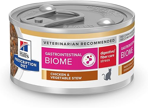 Hill's Prescription Diet Gastrointestinal Biome DigestiveFiber Care - Alimento húmedo para gatos con pollo y verduras, dieta veterinaria, latas de