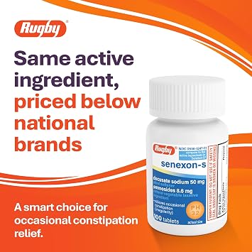 Rugby Senexon-S, Docusate Sodium 50mg, Sennosides 8.6mg, 100 Count (1-Pack)