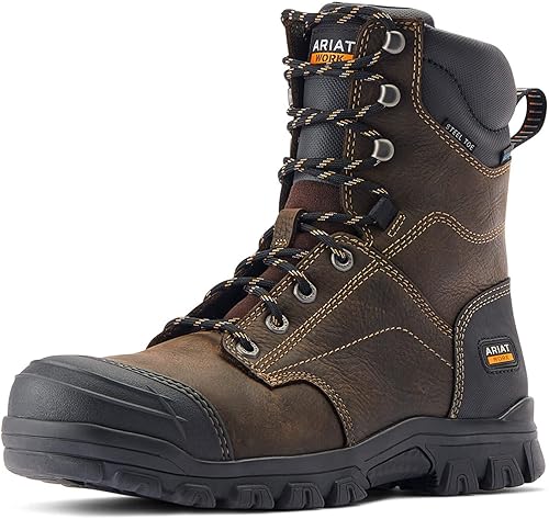 Ariat Botas de trabajo para hombre Treadfast de 8 pulgadas con punta de acero impermeable