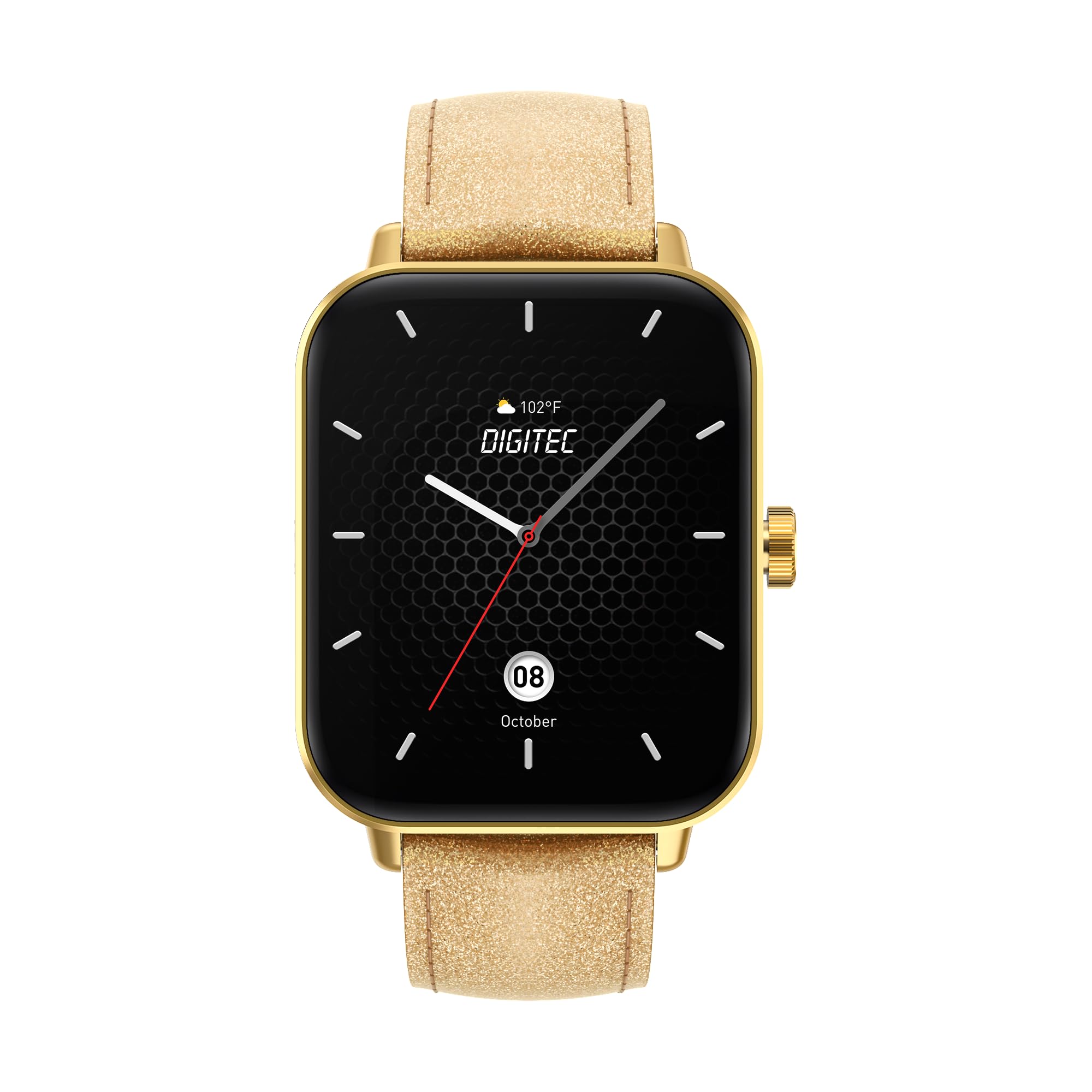 Digitec Montre connectée Square dorée, avec Bracelet Cuir doré pailleté, Femme, Suivi activité et Sommeil