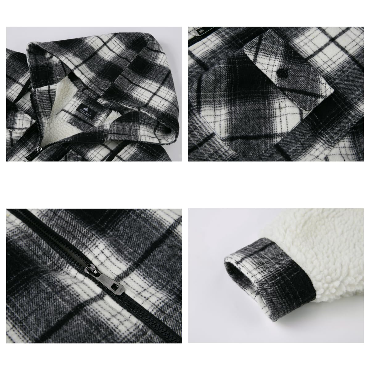 JACKETOWN Giacca Uomo Invernale Scacchi Felpa Fodera in Pile con Cappuccio e Cerniera Caldo Manica Lunga Termica Fleece Giubbino Uomo Cappotto