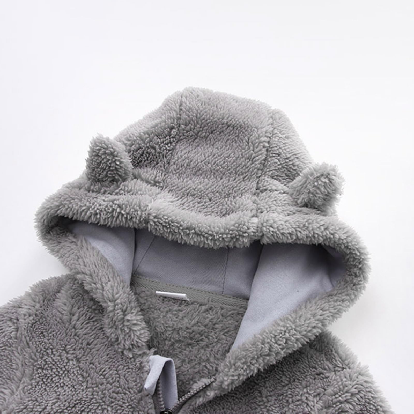 Winter Baby Fleece Jumpsuits Infant Boy Girl Bear Ear Snowsuit Newborn Hooded Footie Romper Warm Coat (Grey, 0-3 Months)