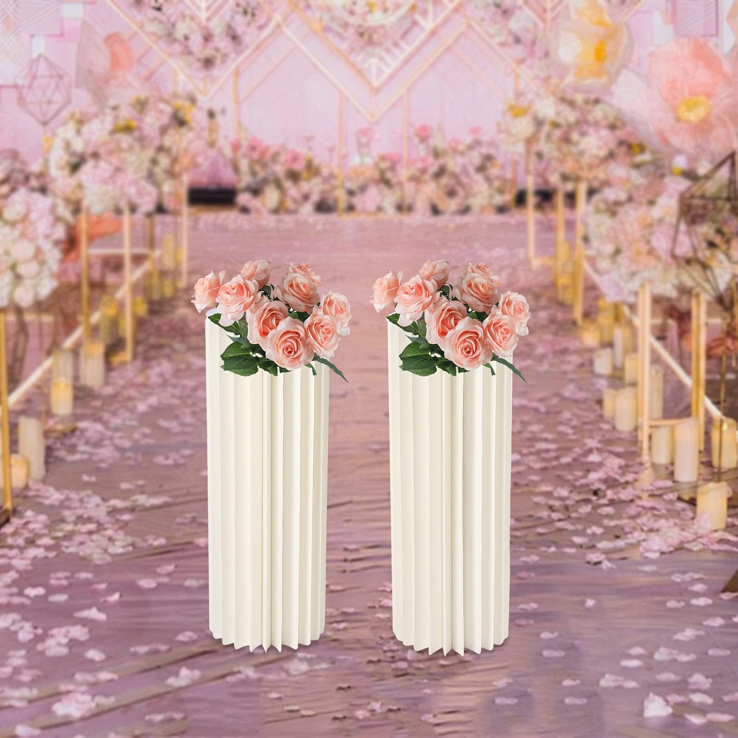 2Pcs Cylinder Flowers Stands Foldable Cardboard Centerpiece Display Pillars and Columns Display Pedestal Cake Stand for Wedding Party Garden Decoration (31.5in+31.5in)